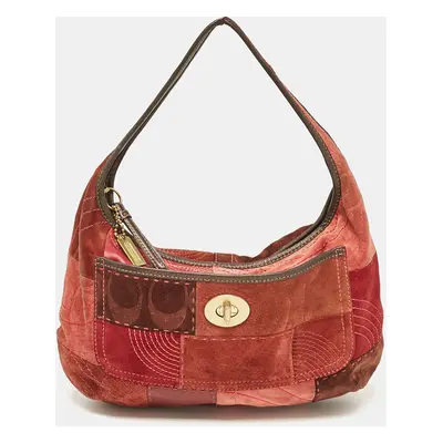 Coach Burgundy/Brown Leather and Suede Patchwork Ergo Hobo