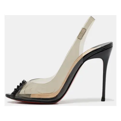 Christian Louboutin Black Patent Leather and PVC Ring My Toe Peep Toe Pumps Size