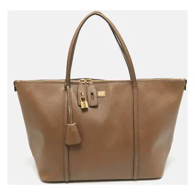 Dolce & Gabbana Dark Beige Leather Miss Escape Zip Tote