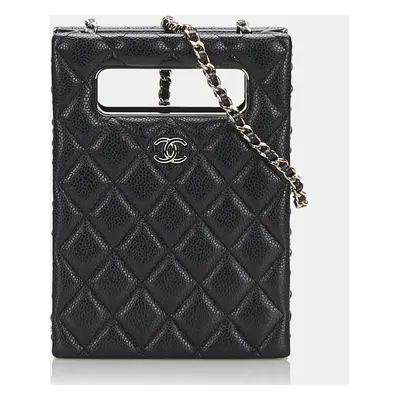 Chanel Black Mini Caviar Chain Around Cut Out Evening Bag