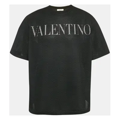 Valentino Black Logo Print Cotton Mesh Oversized T-Shirt