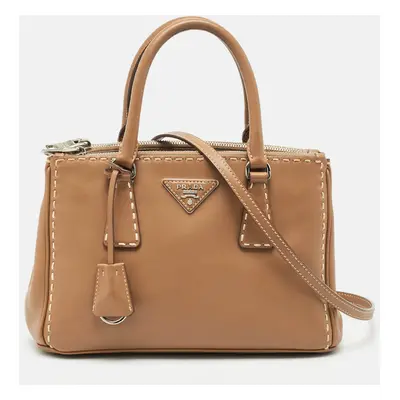 Prada Tan Leather Mini Stitched Double Zip Tote