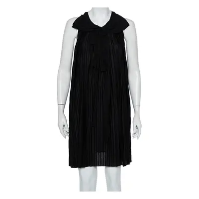 Chloe Black Pleated Silk Bow Detail Flared Noir Dress