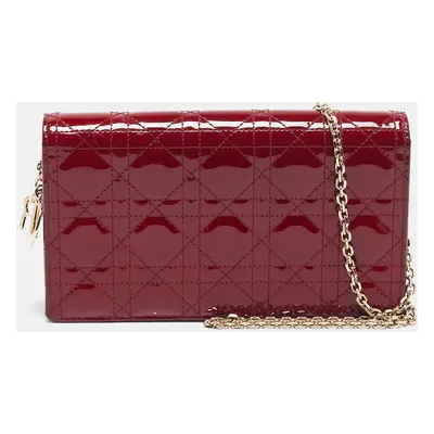 Dior Red Cannage Patent Leather Lady Dior Pouch Chain Clutch