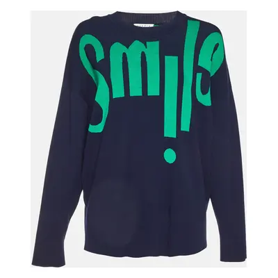 Sandro Blue/Green Smile Intarsia Knit Crewneck Sweater