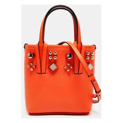 Christian Louboutin Neon Orange Leather Mini Embellished N/S Cabata Tote