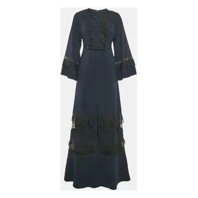 Self-Portrait Navy Blue Crepe Lace Trimmed Maxi Dress