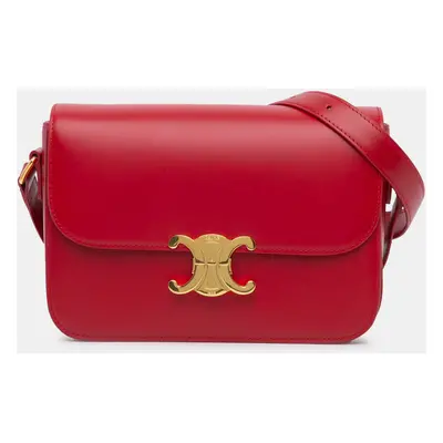 Celine Red Classique Shiny Calfskin Triomphe Crossbody