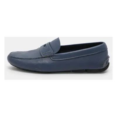 Prada Blue Saffiano Leather Penny Loafers Size 41.5