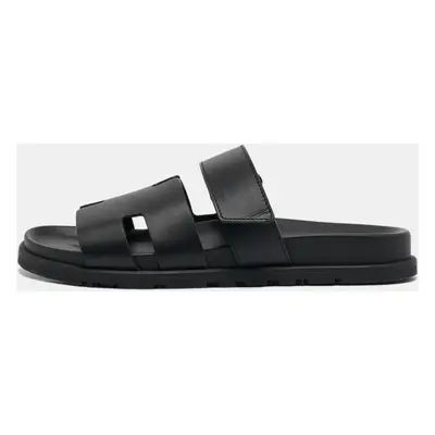 Hermès Black Leather Chypre Sandals Size