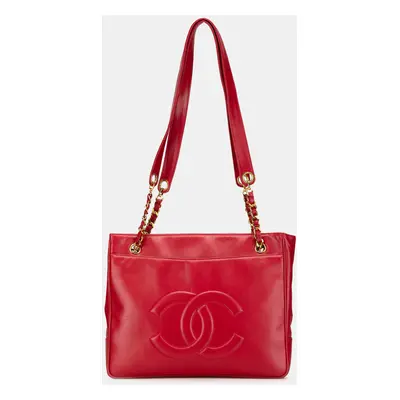 Chanel Red CC Lambskin Chain Tote