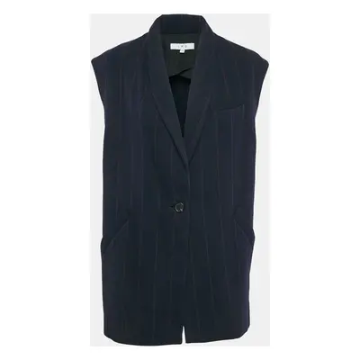 IRO Navy Blue Pinstripe Wool Blend Sleeveless Oversized Coat