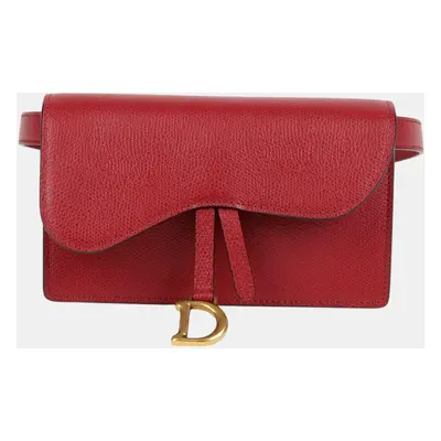 Dior Red Leather Saddle Rectangular Belt Bag