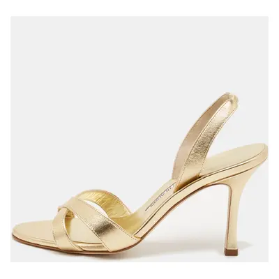 Manolo Blahnik Gold Leather Crisscross Ankle Strap Sandals Size 36.5