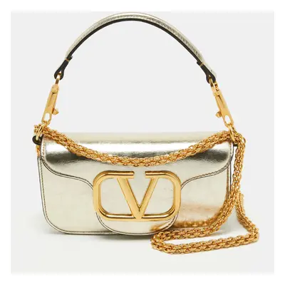 Valentino Metallic Gold Leather Small Loco Shoulder Bag