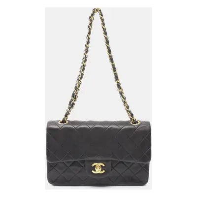 Chanel Black Lambskin Leather Classic Double Flap Shoulder Bag