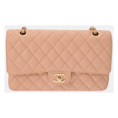 Chanel Salmon Pink Caviar Leather Double Flap Shoulder Bag