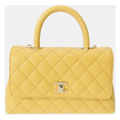 Chanel Yellow Caviar Leather Coco Top Handle Bag