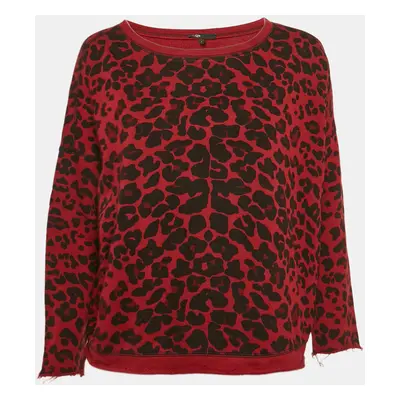 Maje Red Leopard Print Cotton Knit Sweatshirt