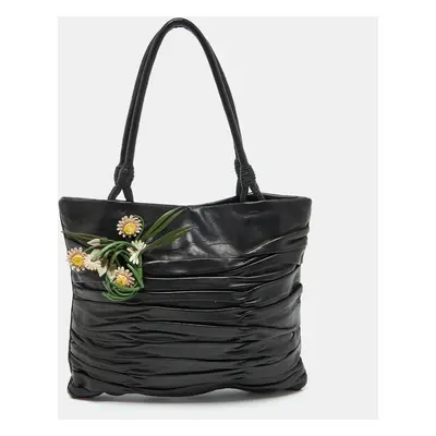 Prada Black Nappa Leather Gaufré Floral Tote