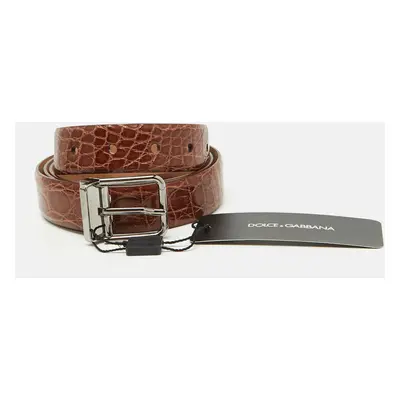 Dolce & Gabbana Brown Crocodile Leather Buckle Belt