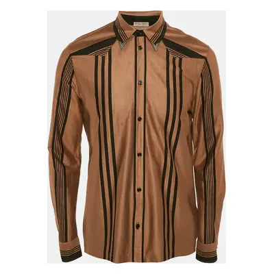 Bottega Veneta Brown Striped Cotton Knit Button Front Shirt