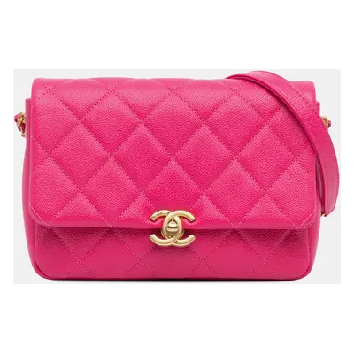 Chanel Pink Small Caviar Quilted Chain Melody Flap Bag