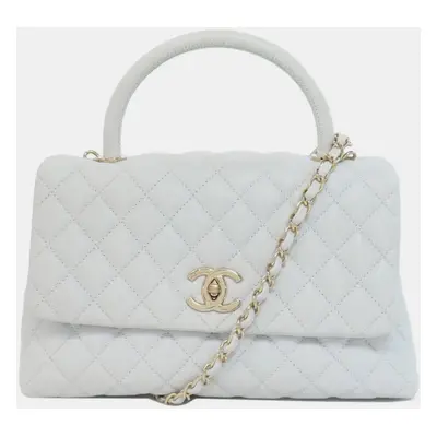 Chanel Gray Caviar Leather Coco Handle Handbag