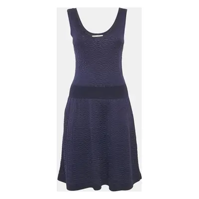 Sandro Navy Blue Patterned Knit Sleeveless Mini Dress