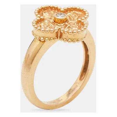 Van Cleef & Arpels Vintage Alhambra Diamond Hammered 18k Rose Gold Ring Size