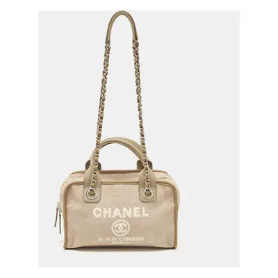 Chanel Beige Canvas Deauville Bowler Bag