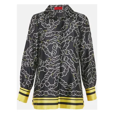 CH Carolina Herrera Navy Blue Printed Satin Blouse