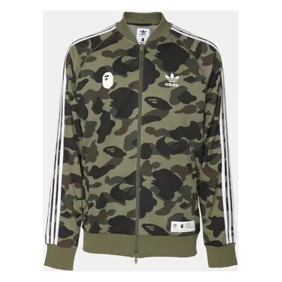 Adidas x BAPE Green Camo Stretch Knit Logo Printed Hoodie