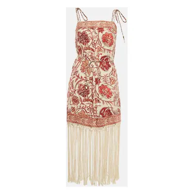 Zimmermann Multicolor Printed Linen Fringed Vitali Midi Dress