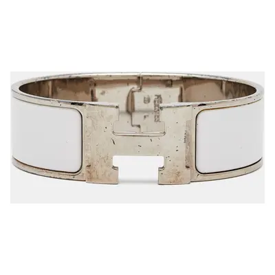 Hermès Clic Clac H White Enamel Palladium Plated Bracelet