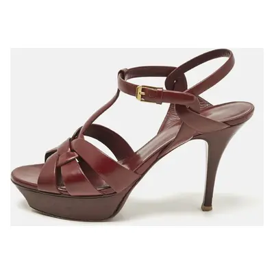 Saint Laurent Burgundy Leather Tribute Platform Sandals Size