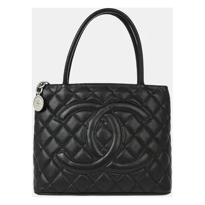 Chanel Black Calfskin Medallion Tote Handbag