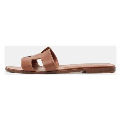 Hermes Brown Leather Oran Flat Slides Size