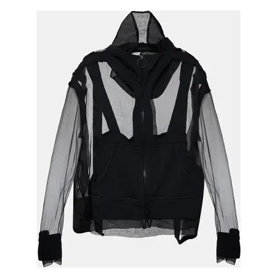 Off-White Black Organza & Knit Hoodie Zip-Up Jacket