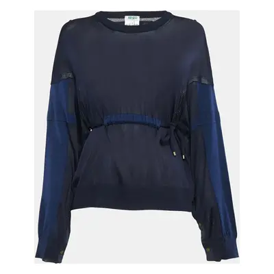 Kenzo Blue Knit Drawstring Sheer Sweater