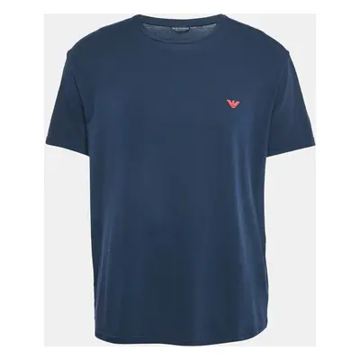 Emporio Armani Navy Blue Logo Printed Cotton Crew Neck T-Shirt