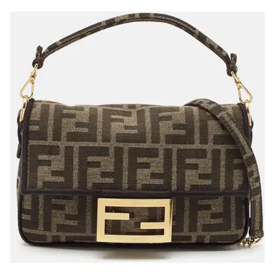 Fendi Tobacco FF Canvas Mini Baguette Bag