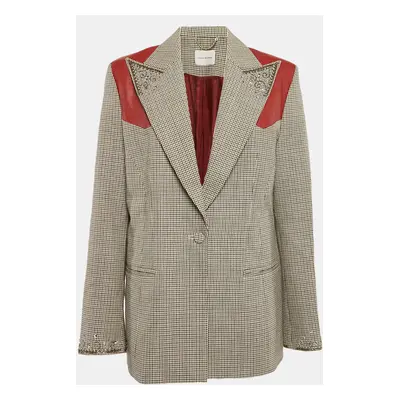 Magda Butrym Brown Checked Leather Trim Embroidered Arkansas Blazer