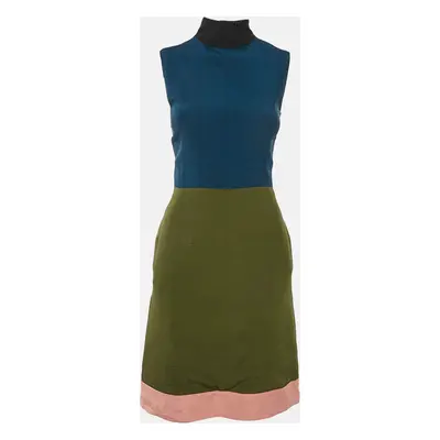 Fendi Green/Blue Crepe Sleeveless Short Dress