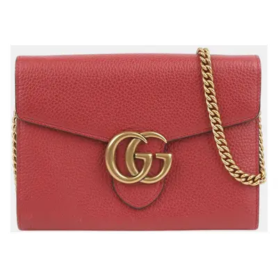 Gucci Red Leather GG Marmont Chain Shoulder And Crossbag