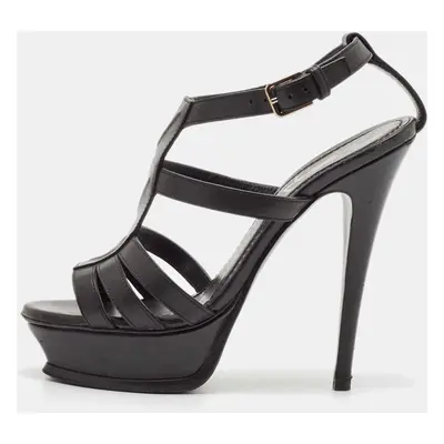 Saint Laurent Black Leather New Riveg Platform Sandals Size