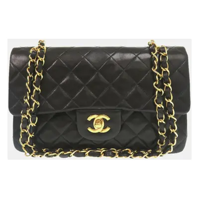 Chanel Black Lambskin Matelasse Double Flap Shoulder Bag