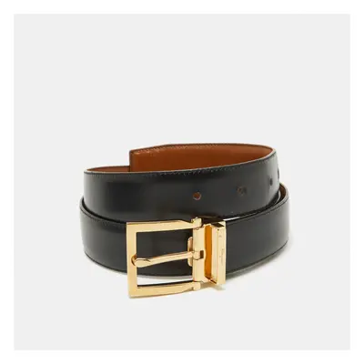 Salvatore Ferragamo Black/Tan Leather Cut to Size Buckle Belt