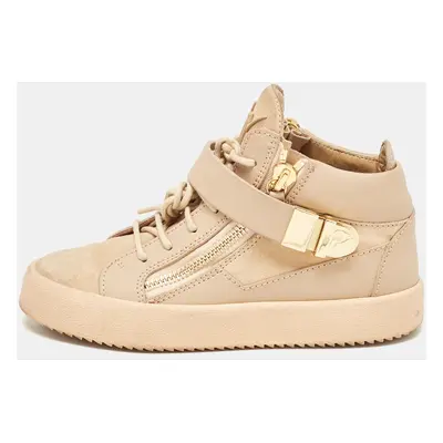 Giuseppe Zanotti Beige Suede and Leather Double Zipper High Top Sneakers Size