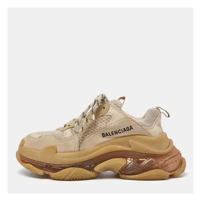 Balenciaga Beige Mesh and Faux Leather Triple Clear Sole Sneakers Size